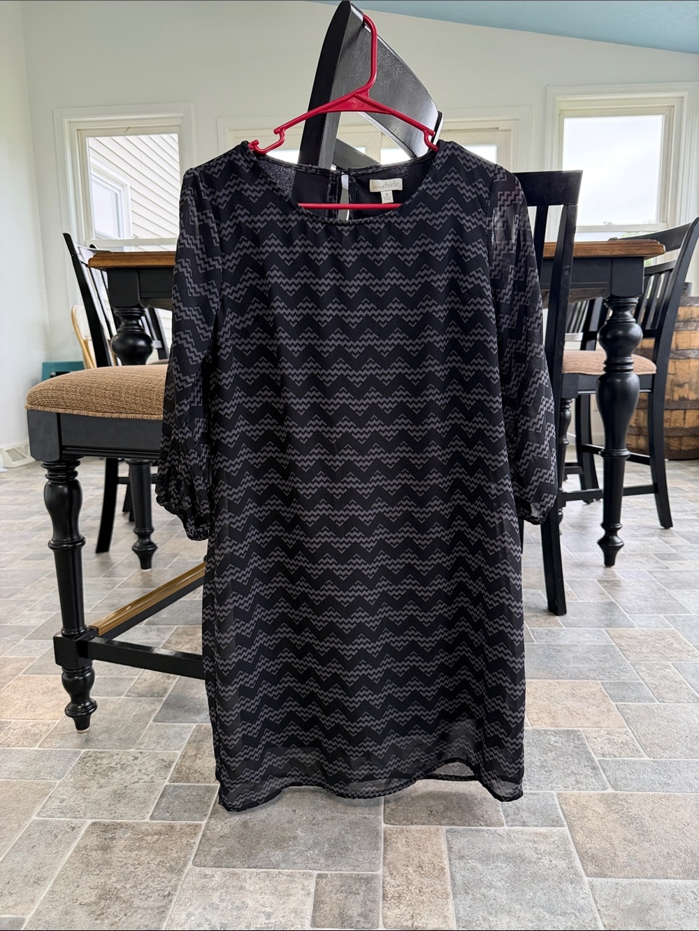Charming Charlie Black Chevron-Pattern Shift Dress